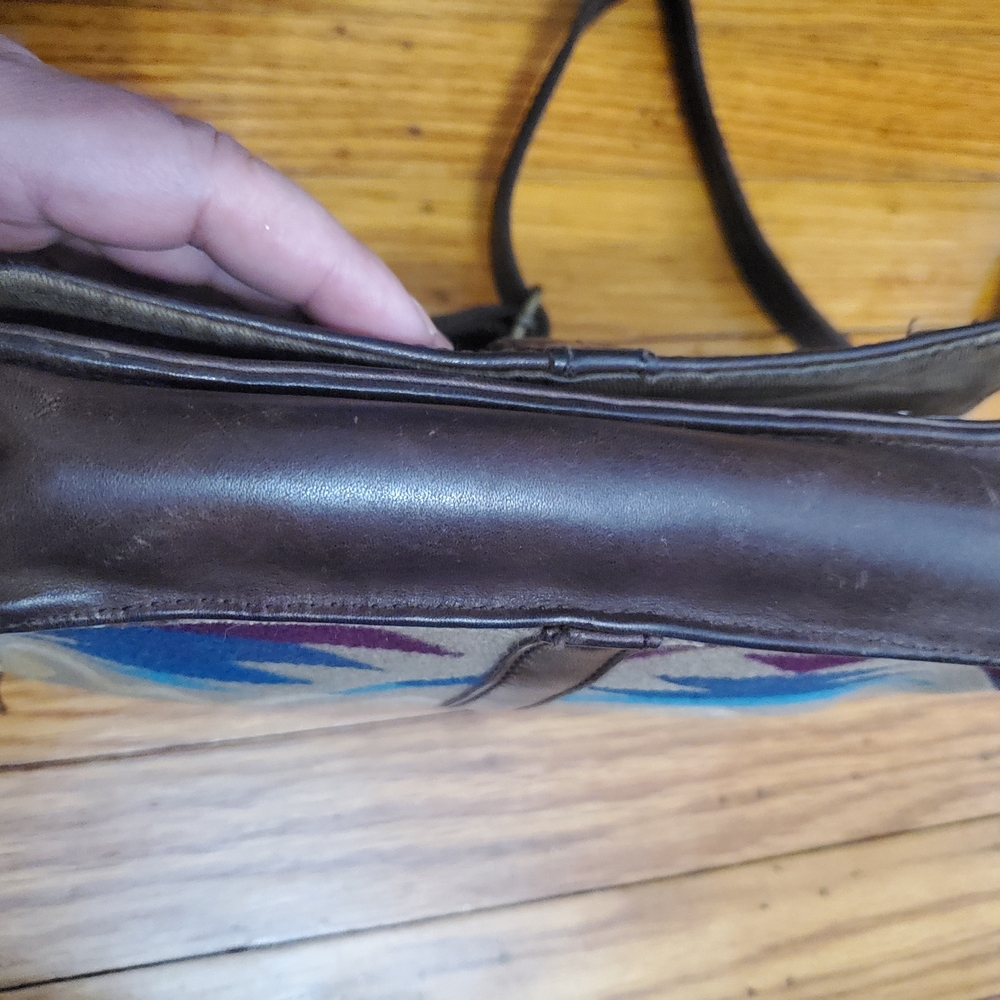 Pendleton Vintage Geometric Pattern Brown Leather… - image 3